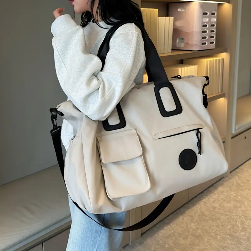 White Large-capacity travel tote bag, lightweight carry-on luggage with shoulder strap, gym bag, portable laptop bag, ideal for short trips, hand-carry style. - Image 1