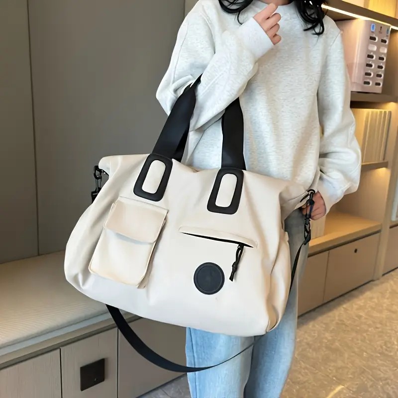 White Large-capacity travel tote bag, lightweight carry-on luggage with shoulder strap, gym bag, portable laptop bag, ideal for short trips, hand-carry style. - Image 2