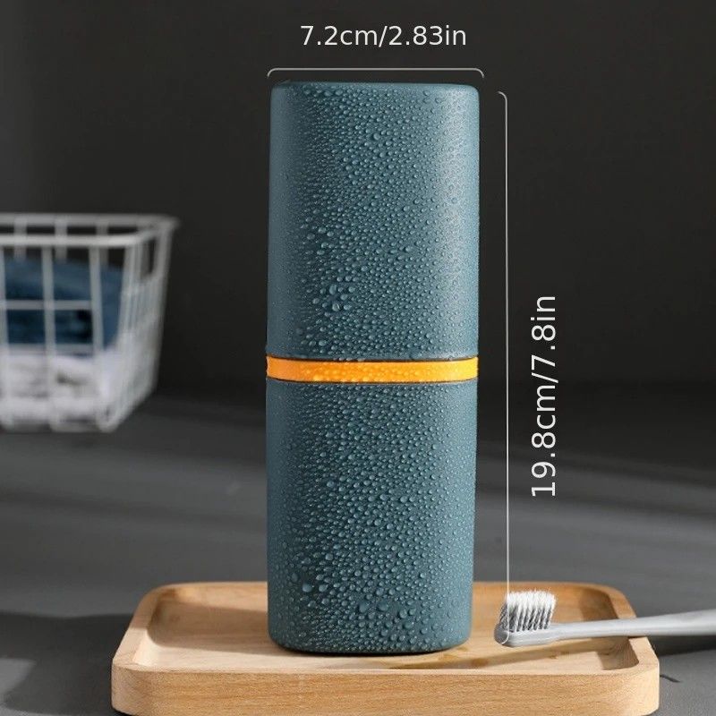 1pc Portable Toothbrush Holder Box, Multi-functional Travel Toothbrush Storage Case, Mouthwash Cup and Toothbrush Container.dark blue - Image 1