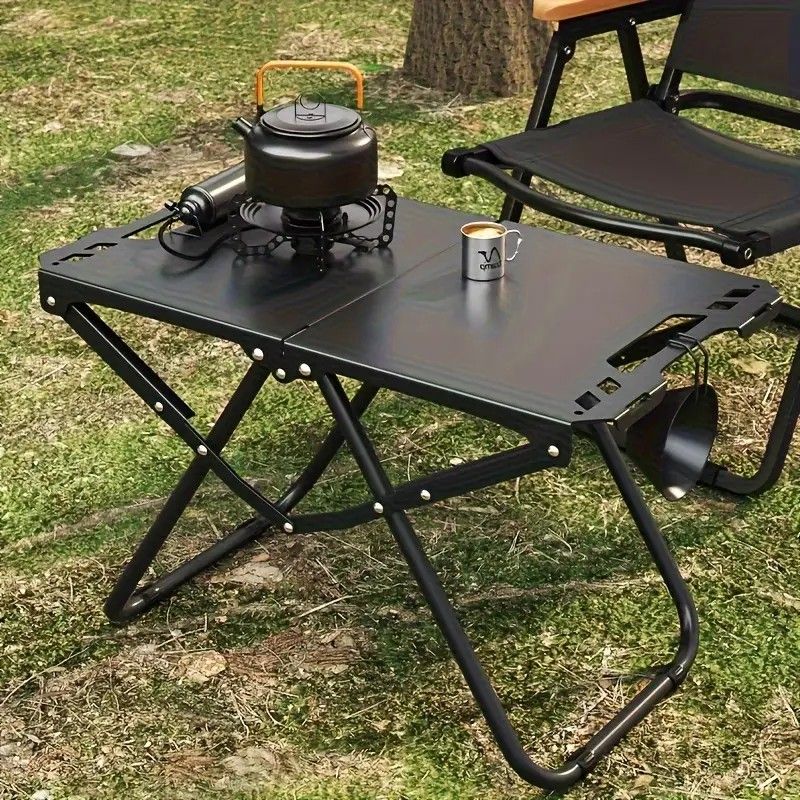 Portable Folding Camping Table Iron Outdoor Picnic Beach BBQ Tailgate Hiking with Storage Bag（BLACK) - Image 1