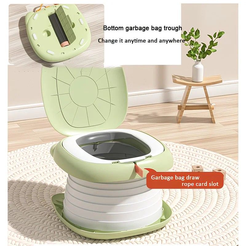 Car Folding Potty, cute cartoon design, folds in seconds for easy carrying, widened seat ring for comfort and stability, suitable for both home and travel.(GREEN) - Image 2