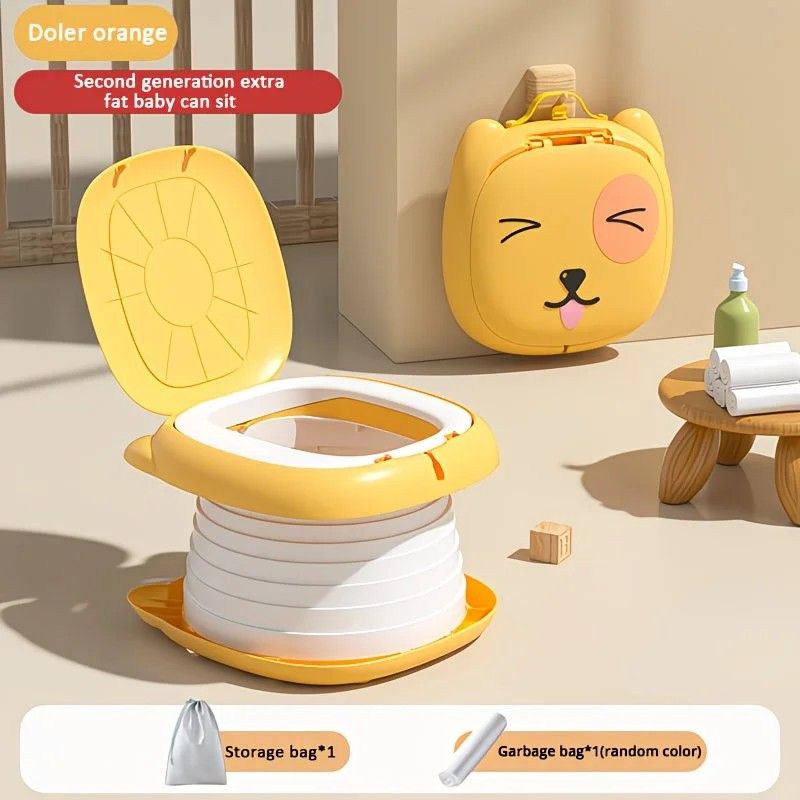Car Folding Potty, cute cartoon design, folds in seconds for easy carrying, widened seat ring for comfort and stability, suitable for both home and travel.(YELLOW) - Image 1