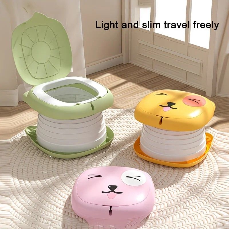 Car Folding Potty, cute cartoon design, folds in seconds for easy carrying, widened seat ring for comfort and stability, suitable for both home and travel.(YELLOW) - Image 4