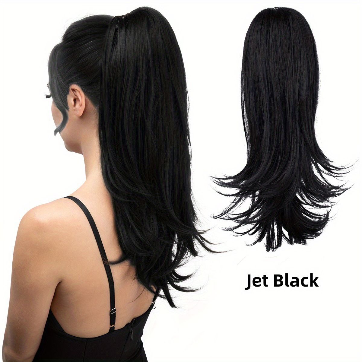Clip-on Ponytail Hairpiece — Dual-use design, rotate 180° to switch between styles. Made of synthetic fiber, it's easy and quick to wear. Special craftsmanship ensures a natural, realistic look once put on.(jet black) - Image 1