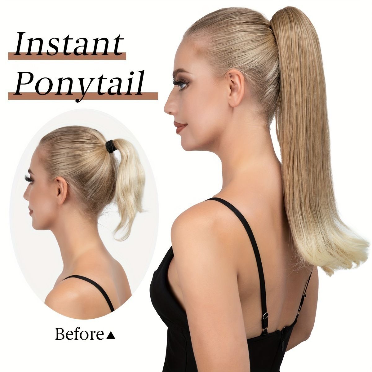 Clip-on Ponytail Hairpiece — Dual-use design, rotate 180° to switch between styles. Made of synthetic fiber, it's easy and quick to wear. Special craftsmanship ensures a natural, realistic look once put on.(BLACK BROWN) - Image 8