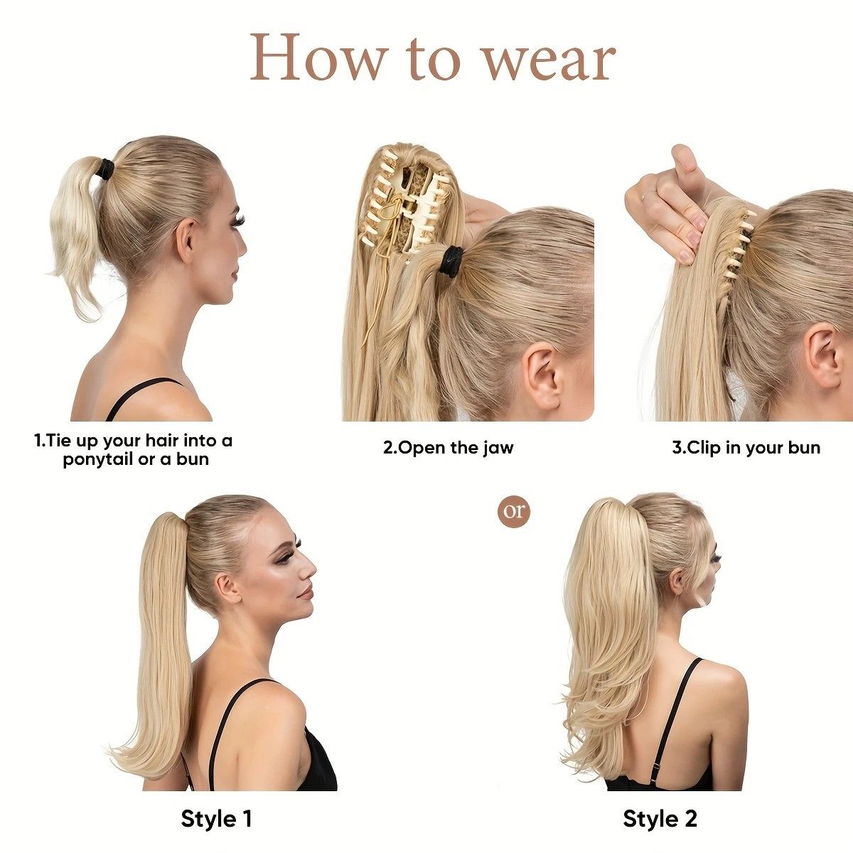 Clip-on Ponytail Hairpiece — Dual-use design, rotate 180° to switch between styles. Made of synthetic fiber, it's easy and quick to wear. Special craftsmanship ensures a natural, realistic look once put on.(colour mixture:12H24) - Image 4
