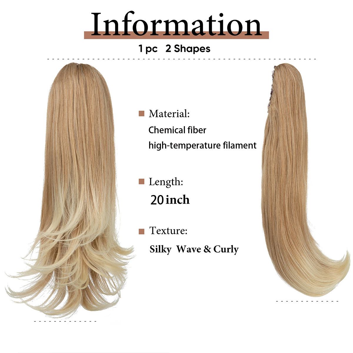 Clip-on Ponytail Hairpiece — Dual-use design, rotate 180° to switch between styles. Made of synthetic fiber, it's easy and quick to wear. Special craftsmanship ensures a natural, realistic look once put on.(colour mixture:1 btgrey) - Image 3
