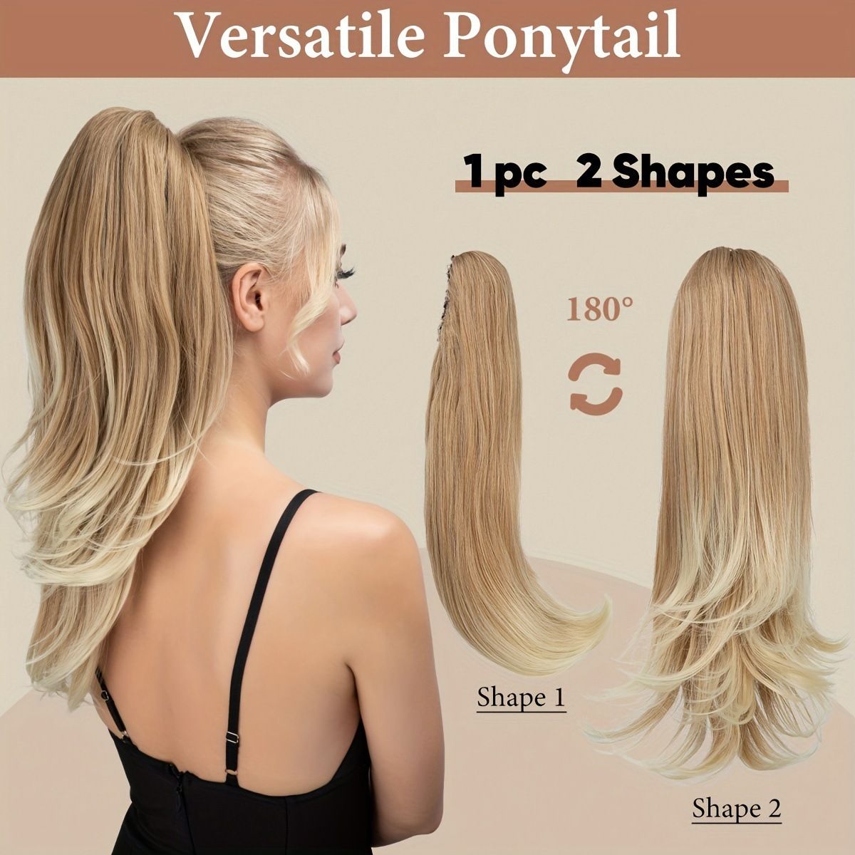 Clip-on Ponytail Hairpiece — Dual-use design, rotate 180° to switch between styles. Made of synthetic fiber, it's easy and quick to wear. Special craftsmanship ensures a natural, realistic look once put on.(colour mixture:1 btgrey) - Image 8