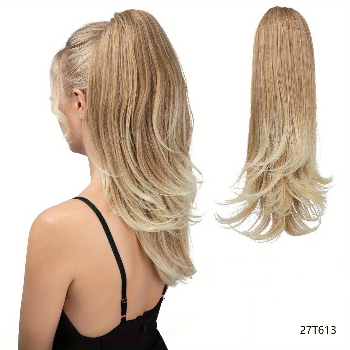 Clip-on Ponytail Hairpiece — Dual-use design, rotate 180° to switch between styles. Made of synthetic fiber, it's easy and quick to wear. Special craftsmanship ensures a natural, realistic look once put on.(colour mixture 27T613) - Image 1
