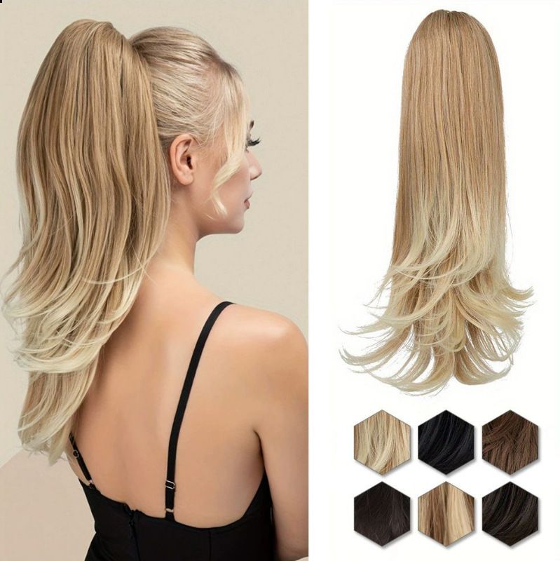 Clip-on Ponytail Hairpiece — Dual-use design, rotate 180° to switch between styles. Made of synthetic fiber, it's easy and quick to wear. Special craftsmanship ensures a natural, realistic look once put on.(colour mixture 27T613) - Image 3