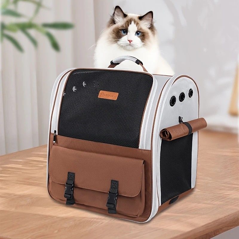 Cat Backpack Carrier - Lightweight, Foldable, Shape-Retaining Travel Bag for Cats and Small Dogs up to 8kg(Milk coffee color) - Image 1