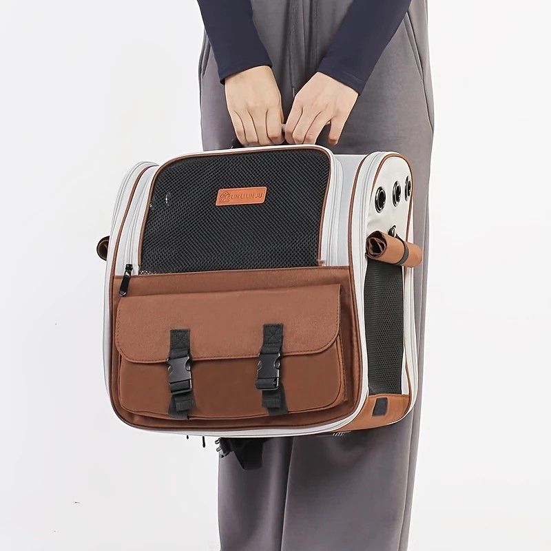 Cat Backpack Carrier - Lightweight, Foldable, Shape-Retaining Travel Bag for Cats and Small Dogs up to 8kg(Milk coffee color) - Image 2