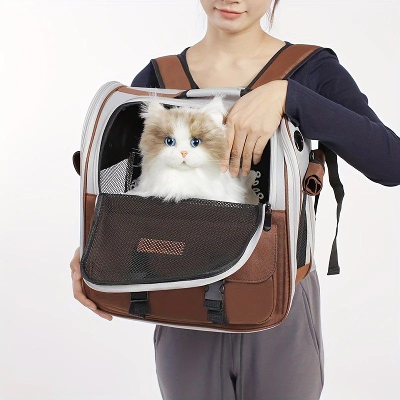 Cat Backpack Carrier - Lightweight, Foldable, Shape-Retaining Travel Bag for Cats and Small Dogs up to 8kg(Milk coffee color) - Image 3