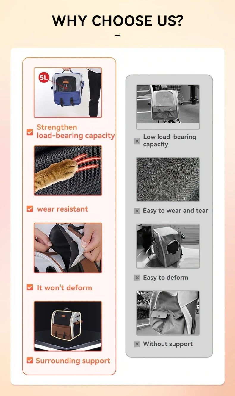 Cat Backpack Carrier - Lightweight, Foldable, Shape-Retaining Travel Bag for Cats and Small Dogs up to 8kg(Milk coffee color) - Image 6