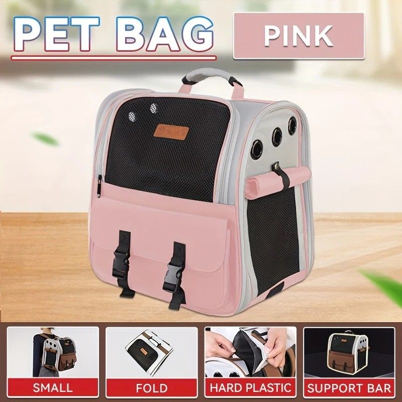 Cat Backpack Carrier - Lightweight, Foldable, Shape-Retaining Travel Bag for Cats and Small Dogs up to 8kg(Sakura powder) - Image 1