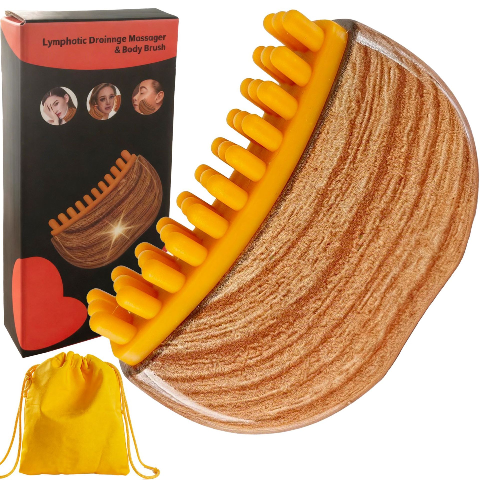 Dual-Sided Lymphatic Massage Brush: Silicone Boosts Circulation, Gua Sha Lifts, Wet & Dry Use, Essential Home Sculpting Tool(shallow wooden-grain) - Image 1