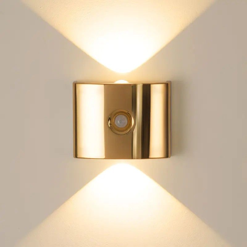 1PCS Induction wall lamp with three-color stepless dimming, 120° auto shut-off, USB rechargeable magnetic installation. Smart motion-sensing LED wall lamp, serving as both a night light and an ambient light./golden - Image 1