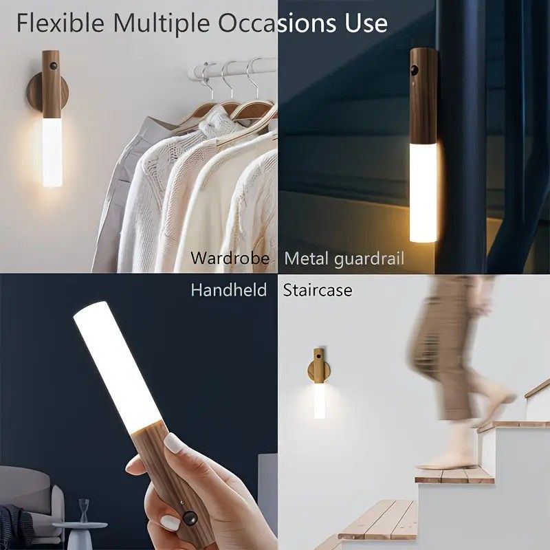 2-Pack USB Rechargeable Magnetic LED Night Light – Motion Sensor Wall Light for Bedroom, Kitchen & Bathroom/Walnut color - Image 5