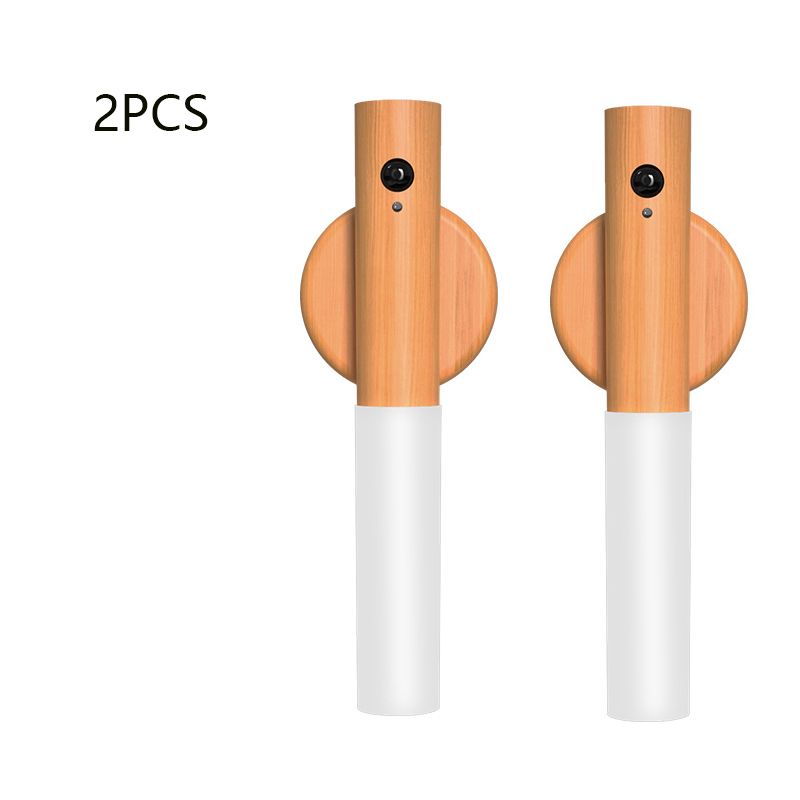 2-Pack USB Rechargeable Magnetic LED Night Light – Motion Sensor Wall Light for Bedroom, Kitchen & Bathroom/Ash wood color - Image 1