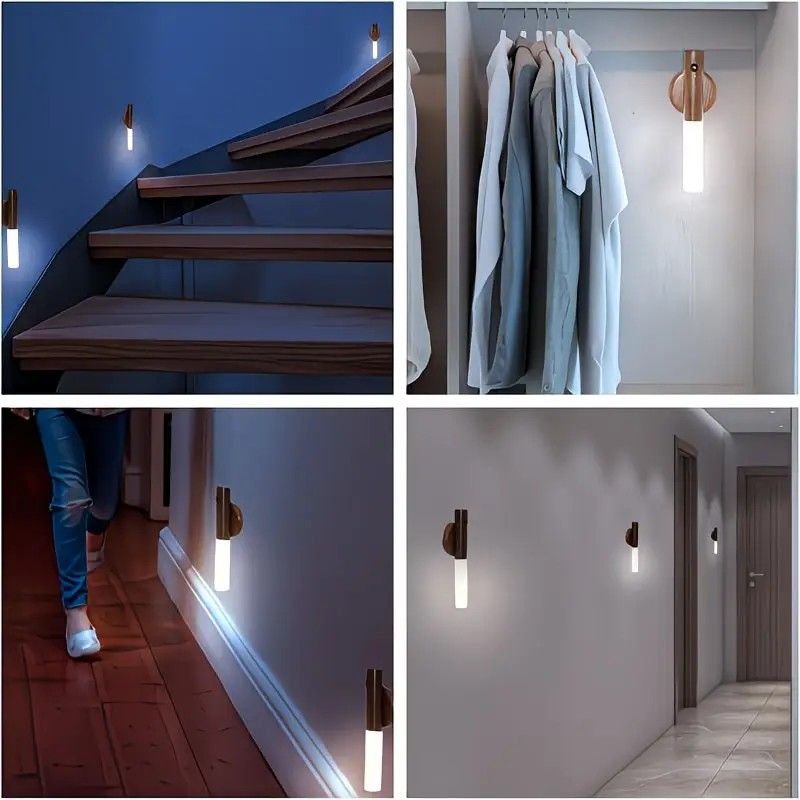 1-Pack USB Rechargeable Magnetic LED Night Light – Motion Sensor Wall Light for Bedroom, Kitchen & Bathroom/Walnut color - Image 6
