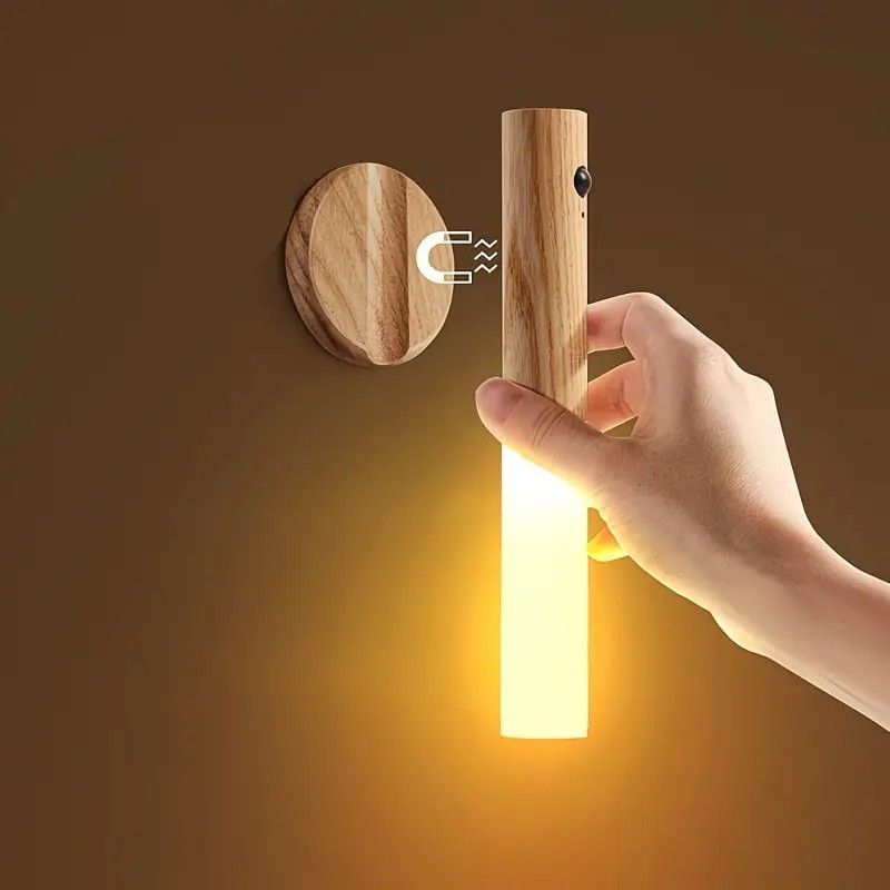 1-Pack USB Rechargeable Magnetic LED Night Light – Motion Sensor Wall Light for Bedroom, Kitchen & Bathroom/Walnut color - Image 8