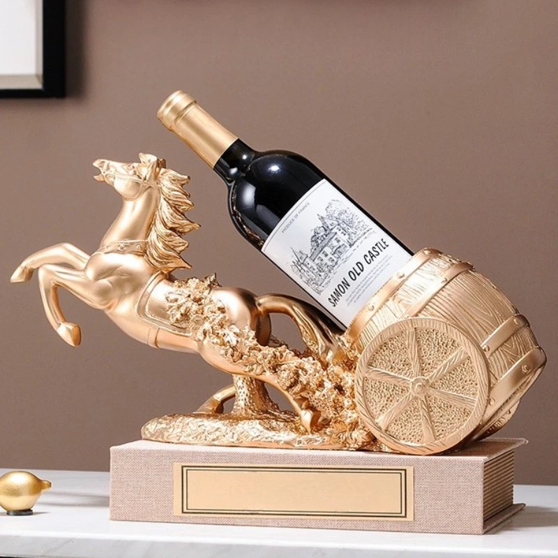 golden Freestanding Luxury Wine Rack, Stable Partitioned Storage, Hand-Carved 
