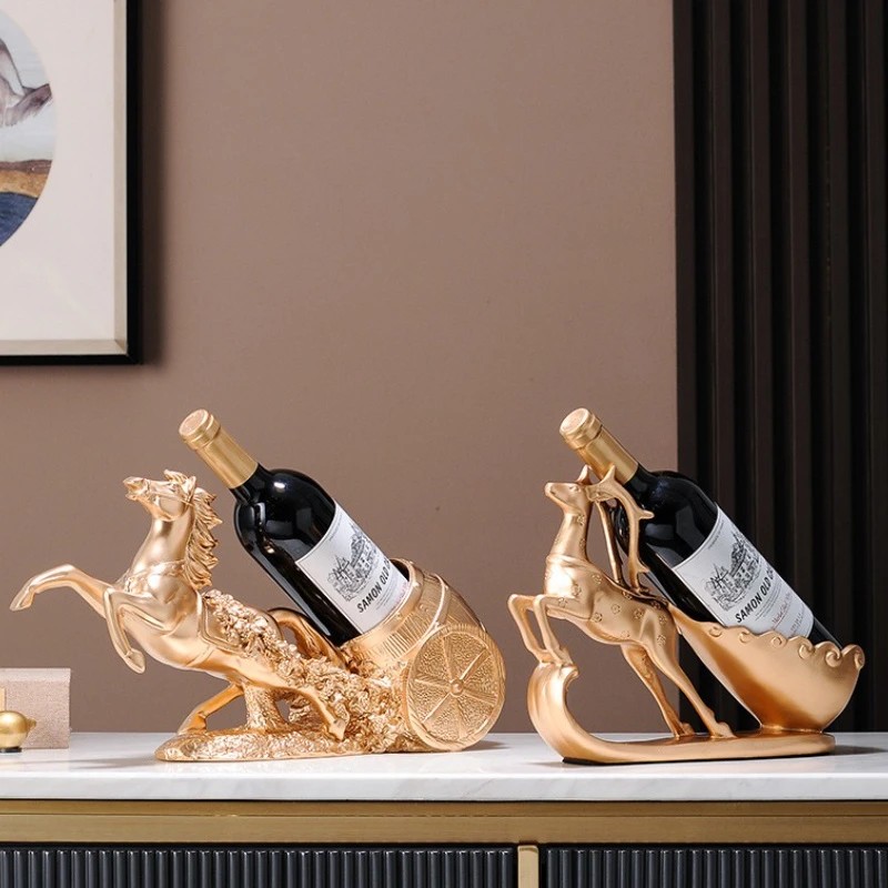 golden Freestanding Luxury Wine Rack, Stable Partitioned Storage, Hand-Carved 