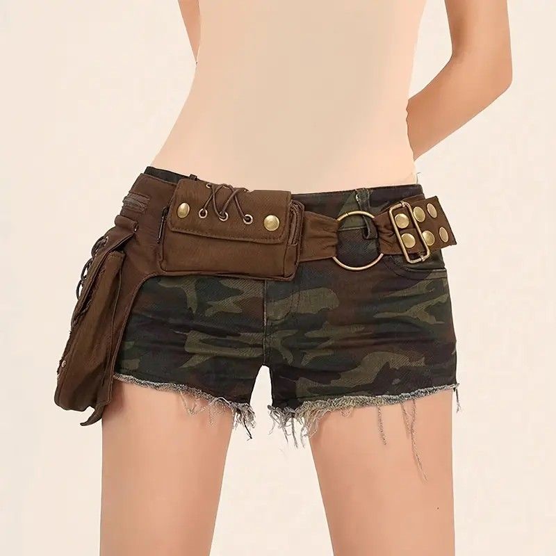 Retro Casual European and American Style Simple and Fashionable Multifunctional Waist Bag, High-Quality Design with Lace Stitching, Rivets, Tie-Fasten Belt Decoration, Daily Portable Practical Outdoor Sports Phone Bag - Image 2