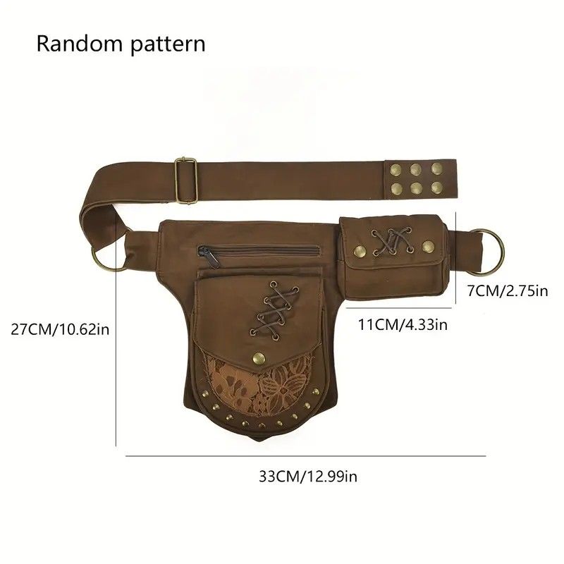 Retro Casual European and American Style Simple and Fashionable Multifunctional Waist Bag, High-Quality Design with Lace Stitching, Rivets, Tie-Fasten Belt Decoration, Daily Portable Practical Outdoor Sports Phone Bag - Image 3