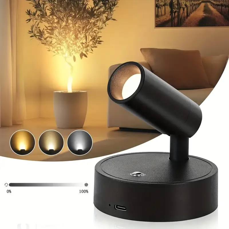 Drill Free Magnetic Charging Spotlight, 2000mAh Long Battery Life Touch Dimming, 350 Degree Rotation Multi Scene, Easily Create Home Ambiance/black - Image 1