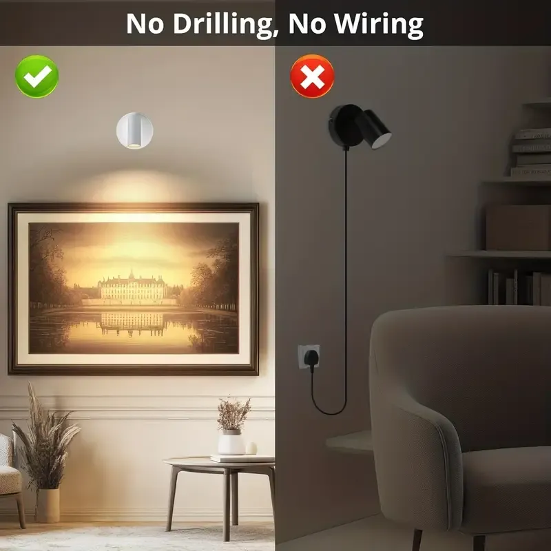 Drill Free Magnetic Charging Spotlight, 2000mAh Long Battery Life Touch Dimming, 350 Degree Rotation Multi Scene, Easily Create Home Ambiance/black - Image 4