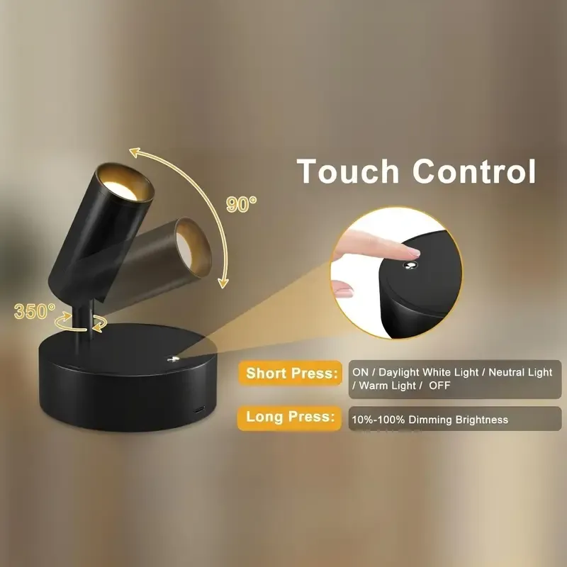 Drill Free Magnetic Charging Spotlight, 2000mAh Long Battery Life Touch Dimming, 350 Degree Rotation Multi Scene, Easily Create Home Ambiance/black - Image 5