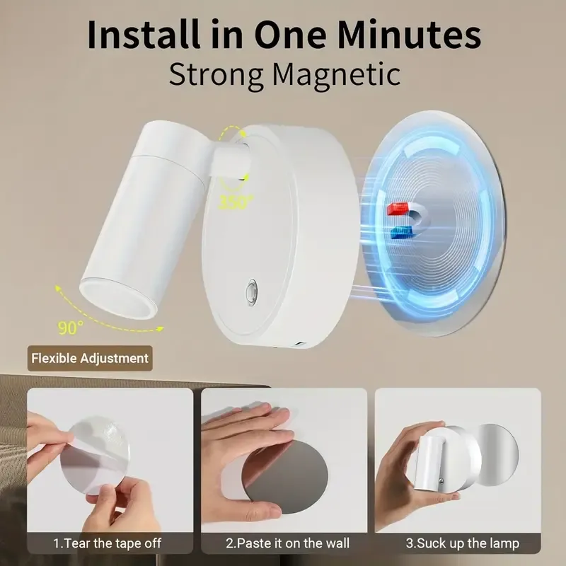 Drill Free Magnetic Charging Spotlight, 2000mAh Long Battery Life Touch Dimming, 350 Degree Rotation Multi Scene, Easily Create Home Ambiance/black - Image 6