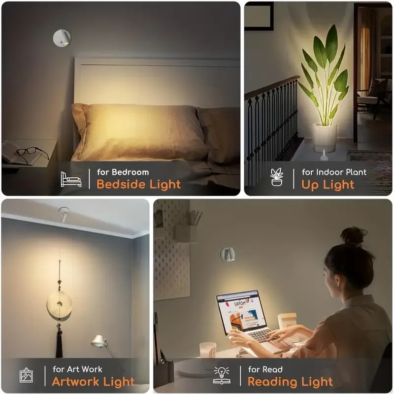 Drill Free Magnetic Charging Spotlight, 2000mAh Long Battery Life Touch Dimming, 350 Degree Rotation Multi Scene, Easily Create Home Ambiance/white - Image 4