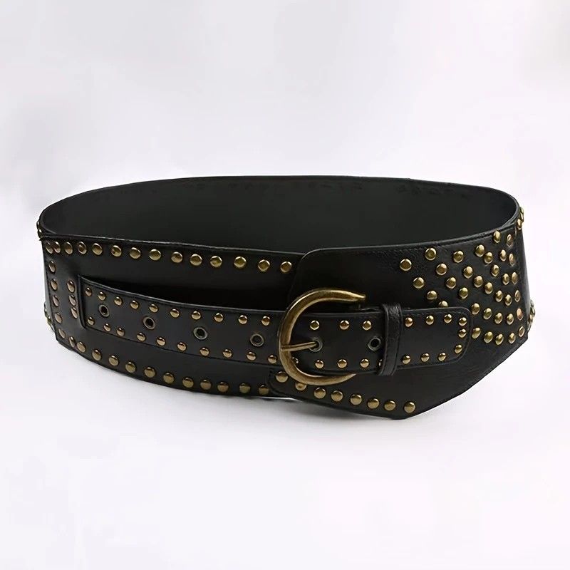 Women's Punk-Style PU Belt: Metal Stud and Buckle Decoration, Daily Streetwear Personality Accessory（Black bronze rivet） - Image 1