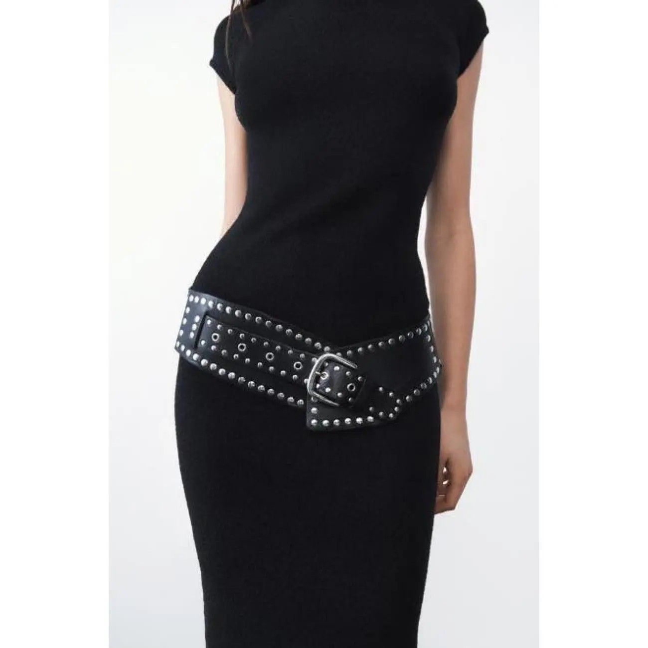 Women's Punk-Style PU Belt: Metal Stud and Buckle Decoration, Daily Streetwear Personality Accessory。（Black silver rivet） - Image 2