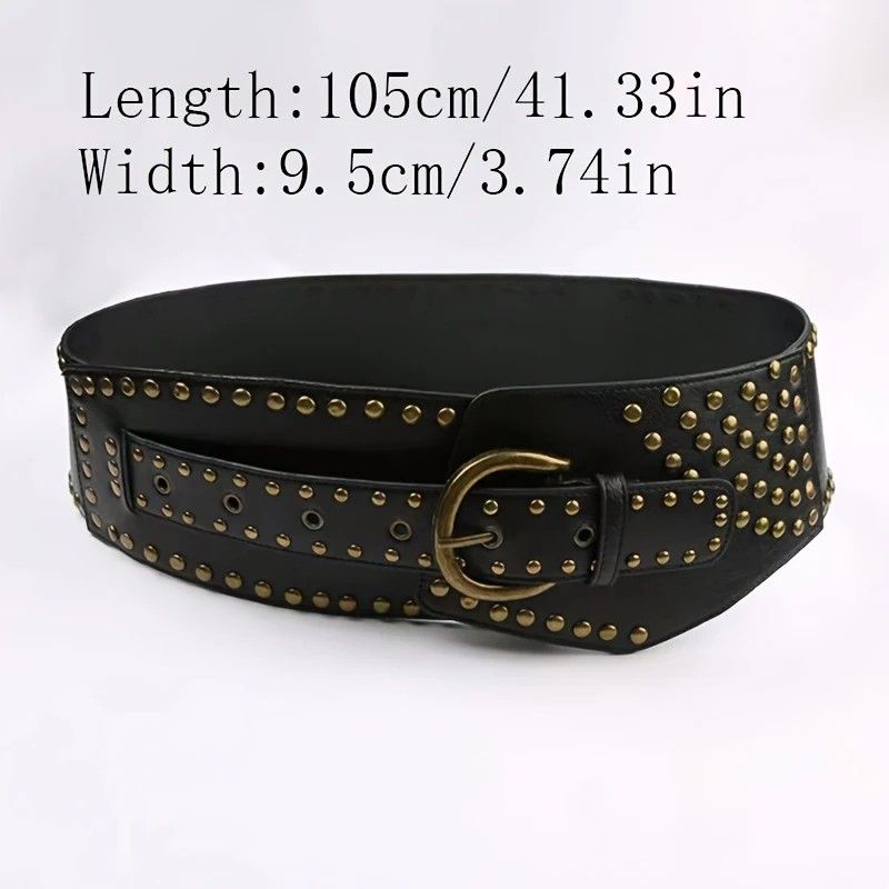 Women's Punk-Style PU Belt: Metal Stud and Buckle Decoration, Daily Streetwear Personality Accessory。（Black silver rivet） - Image 4