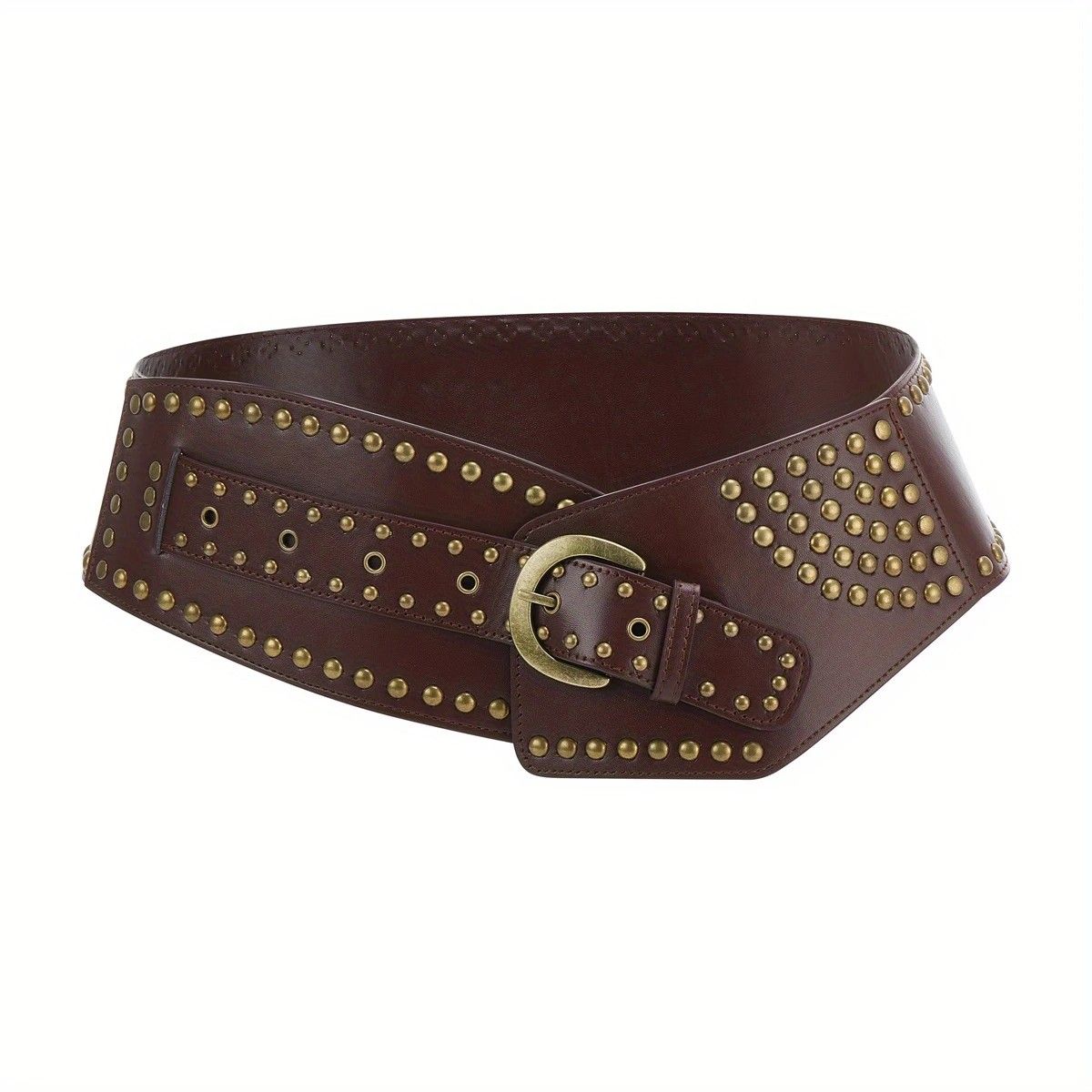 Women's Punk-Style PU Belt: Metal Stud and Buckle Decoration, Daily Streetwear Personality Accessory（Bright brown） - Image 1