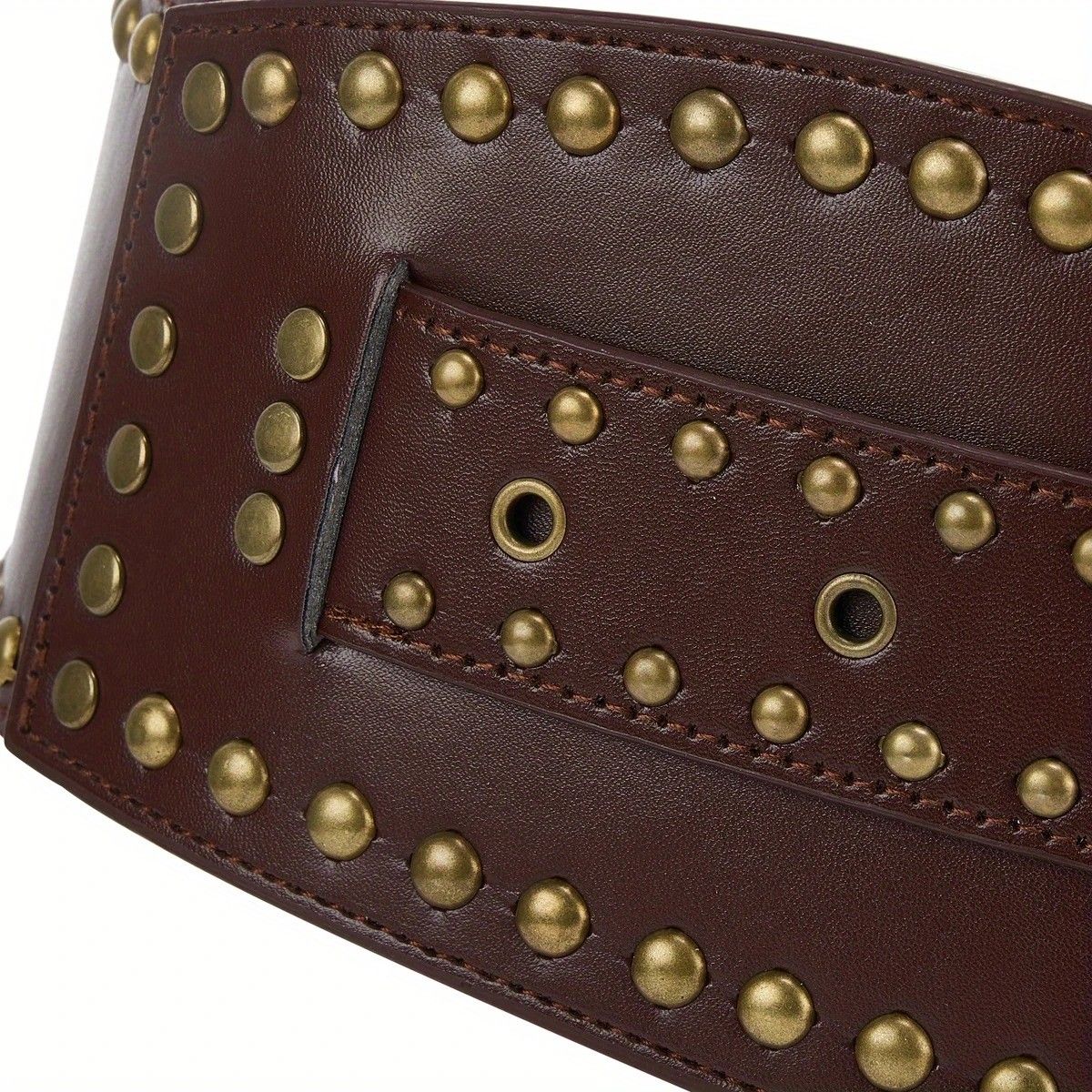 Women's Punk-Style PU Belt: Metal Stud and Buckle Decoration, Daily Streetwear Personality Accessory（Bright brown） - Image 8