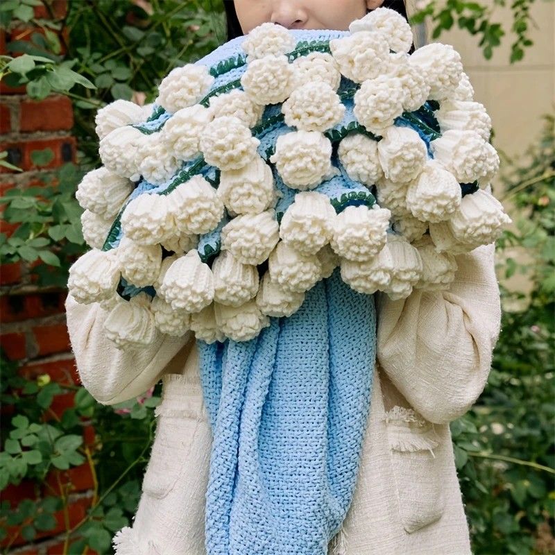 Hand-Crocheted Rose Round Blanket: A versatile romantic gift that brightens everyday warmth. (Diameter: 110 CM / 43.3 IN, Fog white) - Image 1