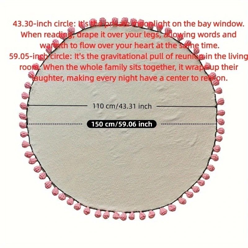 Hand-Crocheted Rose Round Blanket: A versatile romantic gift that brightens everyday warmth. (Diameter: 110 CM / 43.3 IN, bean paste) - Image 7