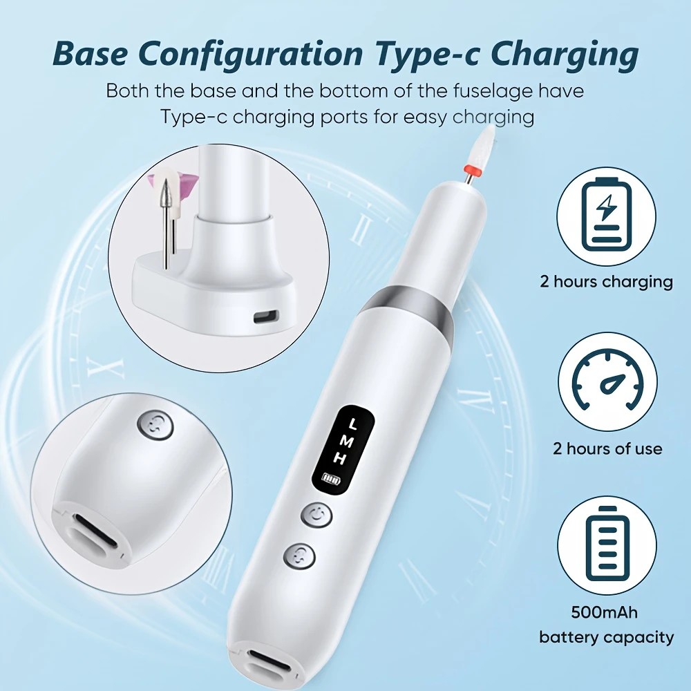 Pink   Wireless Charging Nail Drill, 3-Speed Adjustable, Professional-Level Care in One Tool - Image 5