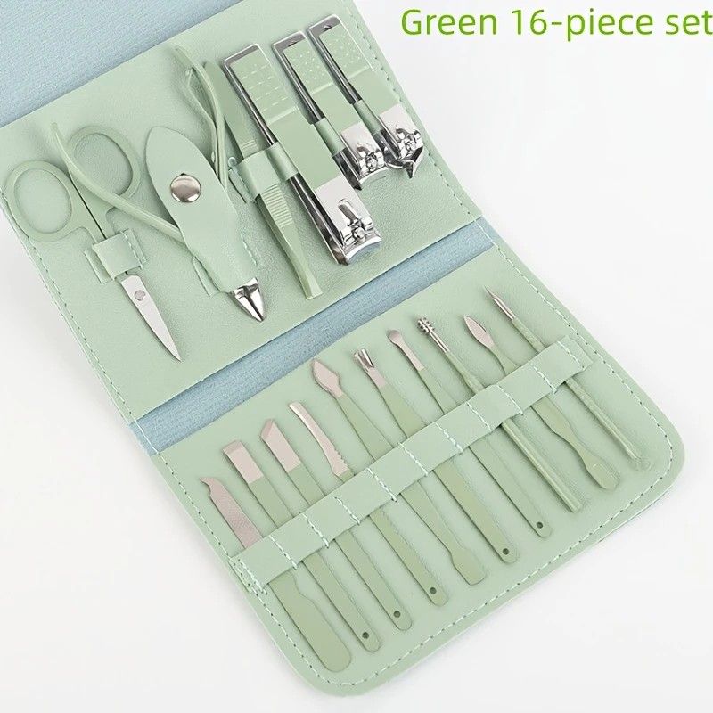 16-Piece Nail Care Set | Portable & Professional, One Box for Hand & Foot Details。green - Image 1