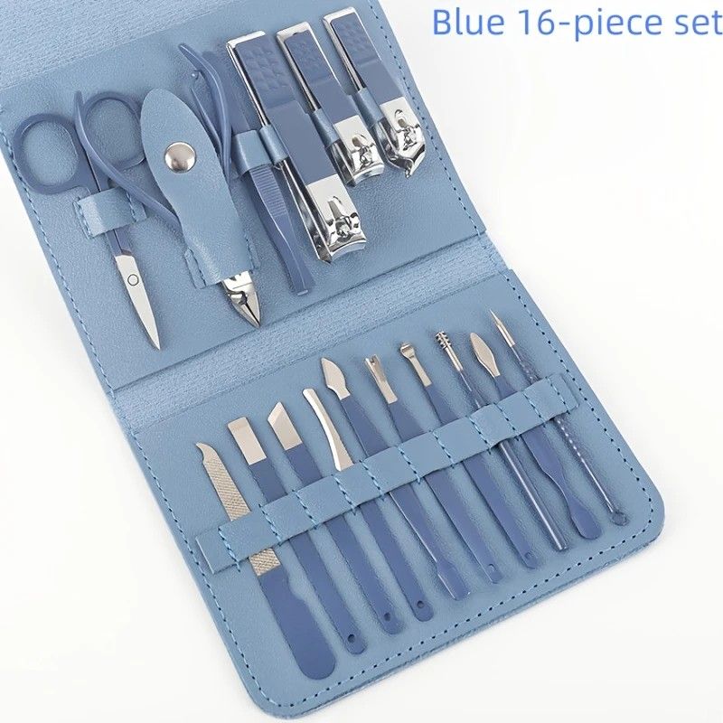 16-Piece Nail Care Set | Portable & Professional, One Box for Hand & Foot Details.BLUE - Image 1