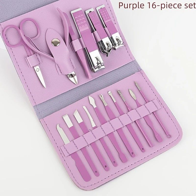 16-Piece Nail Care Set | Portable & Professional, One Box for Hand & Foot Details.purple - Image 1