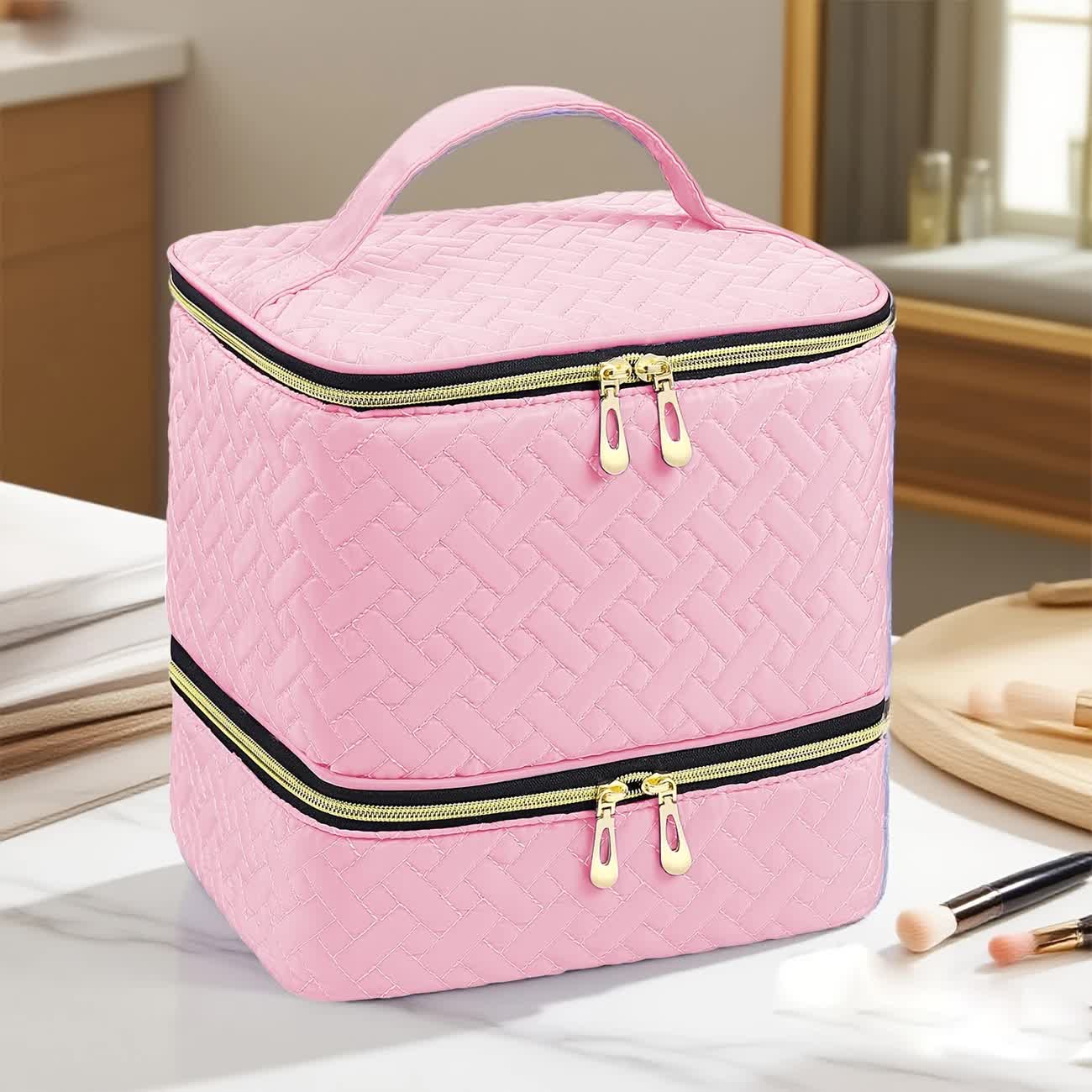 PINK Double‑layer woven storage, scientifically organized with large capacity—Professional Nail Tool Carry‑on Bag, keeping tools perfectly ordered. - Image 1