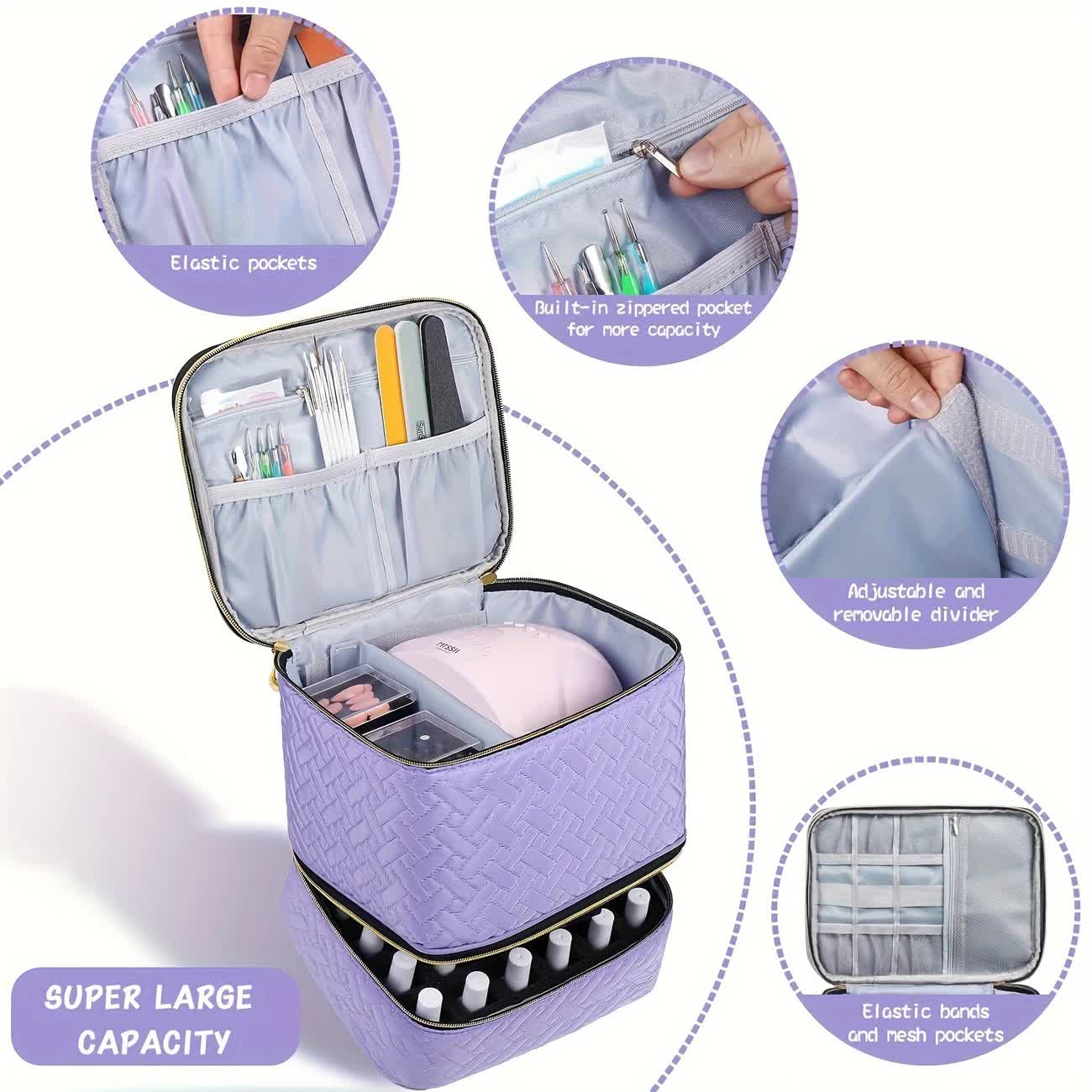 PINK Double‑layer woven storage, scientifically organized with large capacity—Professional Nail Tool Carry‑on Bag, keeping tools perfectly ordered. - Image 8