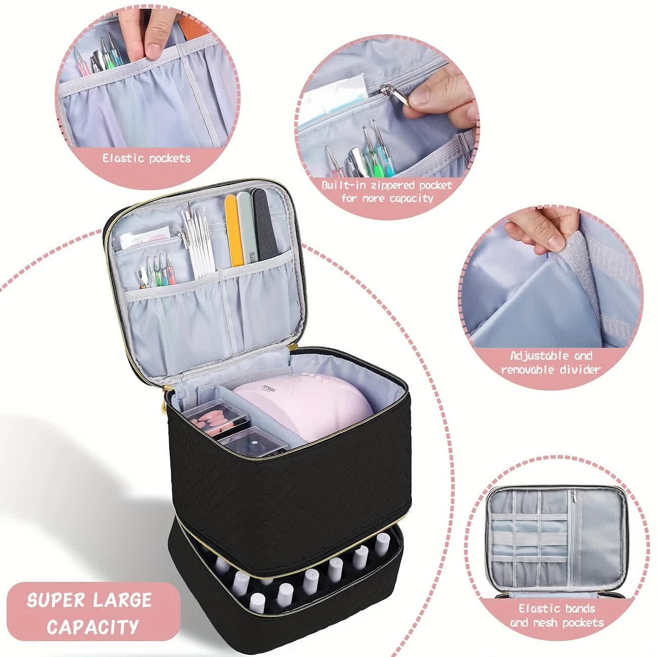 purple  Double‑layer woven storage, scientifically organized with large capacity—Professional Nail Tool Carry‑on Bag, keeping tools perfectly ordered. - Image 6