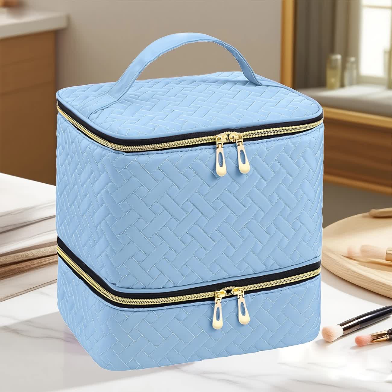 BLUE Double‑layer woven storage, scientifically organized with large capacity—Professional Nail Tool Carry‑on Bag, keeping tools perfectly ordered. - Image 1