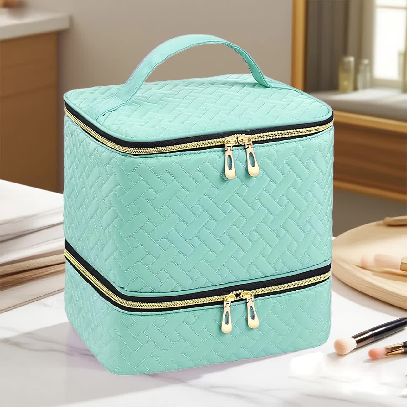 Green Double‑layer woven storage, scientifically organized with large capacity—Professional Nail Tool Carry‑on Bag, keeping tools perfectly ordered. - Image 1